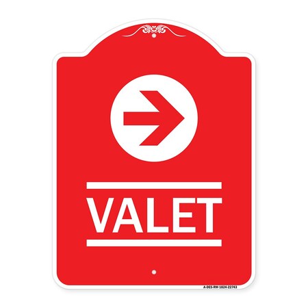 Signmission Designer Series Sign-Valet Right Arrow, Red & White Aluminum Sign, 18" x 24", RW-1824-22743 A-DES-RW-1824-22743